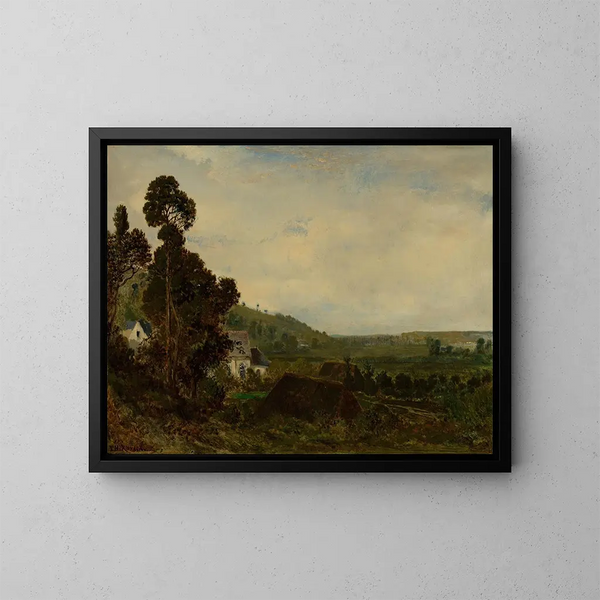 A rustic chapel in a valley - Théodore Rousseau — framed artwork on a wall