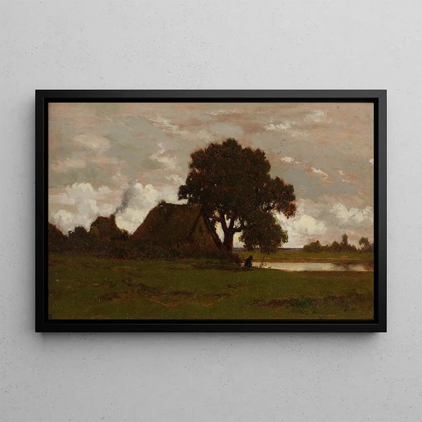 Cottages near the Pond - Théodore Rousseau — framed artwork on a wall
