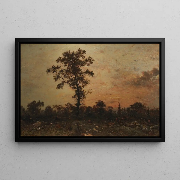 Sunset Forest Edge - Théodore Rousseau — framed artwork on a wall