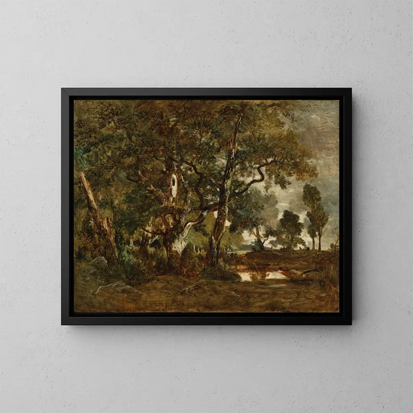Forest of Fontainebleau, group of tall trees overlooking the Clairbois plain at the edge of Ba - Théodore Rousseau — framed artwork on a wall