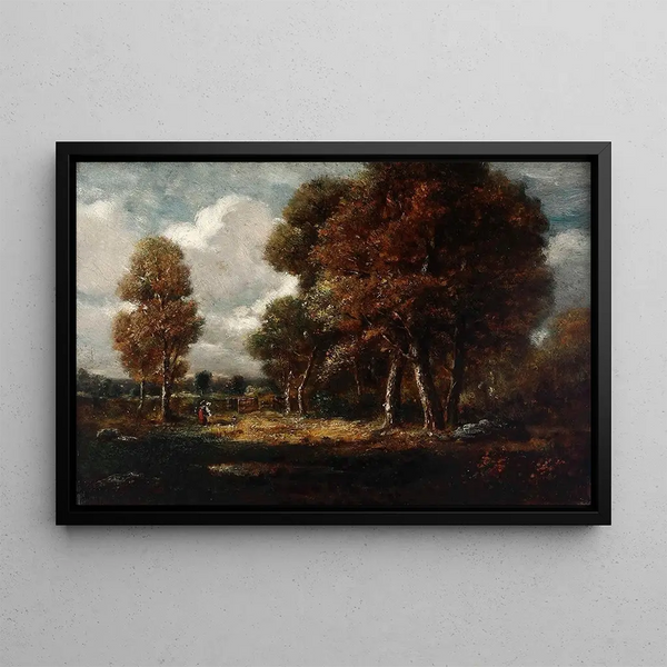 Landscape with figures - Théodore Rousseau — framed artwork on a wall