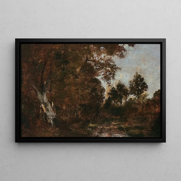 Landscape of a woodland - Théodore Rousseau — framed artwork on a wall