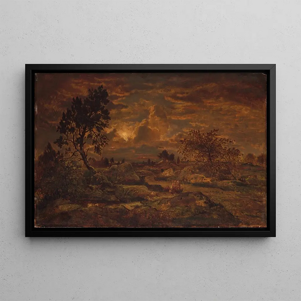 Sunset Painting near Arbonne - Théodore Rousseau — framed artwork on a wall