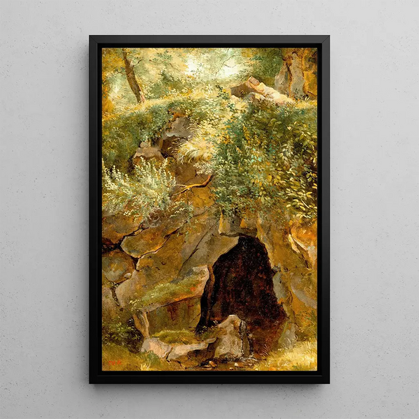 The Cave - Théodore Rousseau — framed artwork on a wall