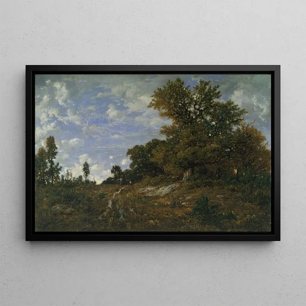 La Lisière des Bois à Monts-Girard, Forêt de Fontainebleau - Théodore Rousseau — framed artwork on a wall