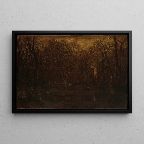 The winter forest at sunset - Théodore Rousseau — framed artwork on a wall