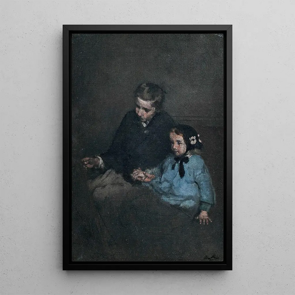 Brothers and Sisters Holding Hands - Théodule Ribot — framed artwork on a wall
