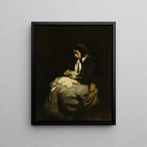 Woman sewing - Théodule Ribot — framed artwork on a wall