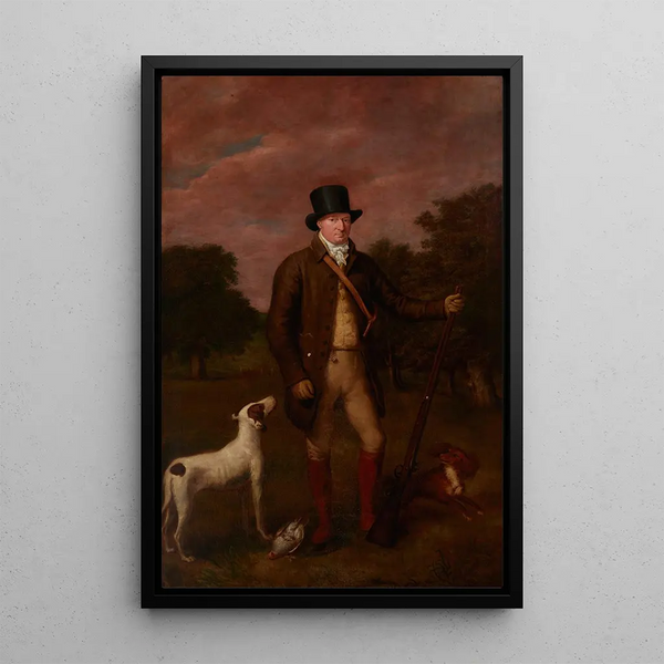 Portrait painting of Henry Hoste Henley 1766-1833 with dogs - Thomas Arrowsmith — framed artwork on a wall