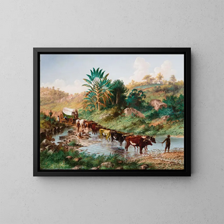 Wagon traversant un gué à Natal - Thomas Baines — framed artwork on a wall