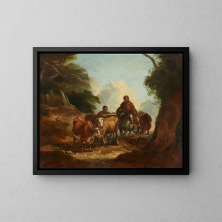 Shepherds with livestock on a dirt road - Thomas Barker de Bath — framed artwork on a wall