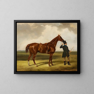 Horse and rider in a landscape - Thomas Barratt de Stockbridge — framed artwork on a wall