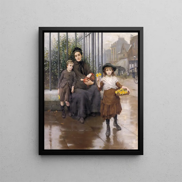 The Pinch of Poverty - Thomas Benjamin Kennington — framed artwork on a wall