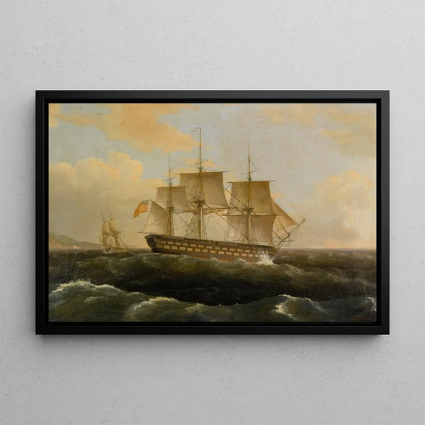 American Frigate President - Thomas Birch — framed artwork on a wall