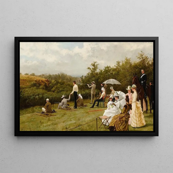 Walter Winans painting on the running deer shooting range, Wimbledon Common - Thomas Blinks — framed artwork on a wall