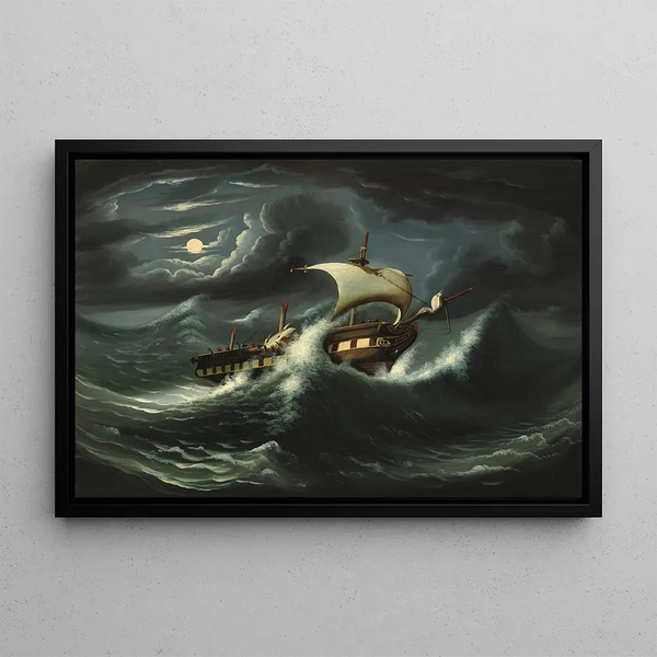 Frégate ballottée par la tempête - Thomas Chambers — framed artwork on a wall