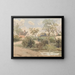 Rural landscape painting with cottage, windmill, barns, and figures with pond in the foreground - Thomas Churchyard — framed artwork on a wall