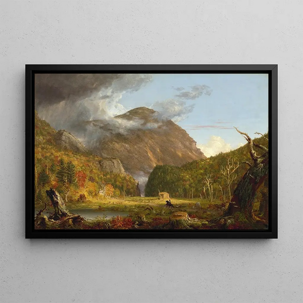 View of the mountain pass called the Notch of the White Mountains Crawford Notch - Thomas Cole — framed artwork on a wall