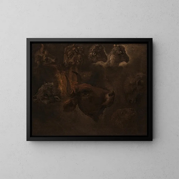 Studies of Animal Heads - Thomas Cole — framed artwork on a wall