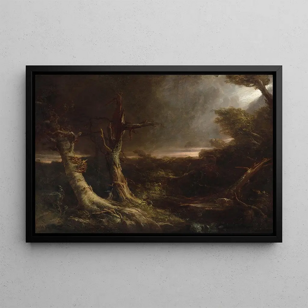 Tornado in an American forest - Thomas Cole — framed artwork on a wall