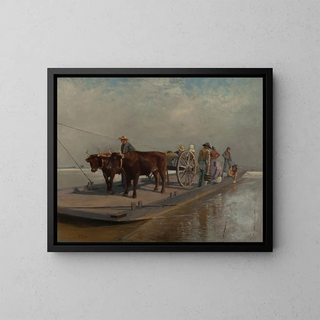 Crossing by ferry - Thomas Corwin Lindsay — framed artwork on a wall