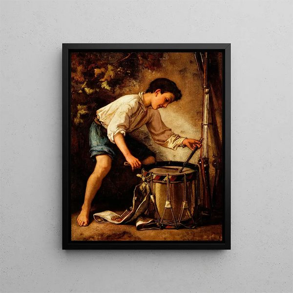 Boy drummer painting - Thomas Couture — framed artwork on a wall