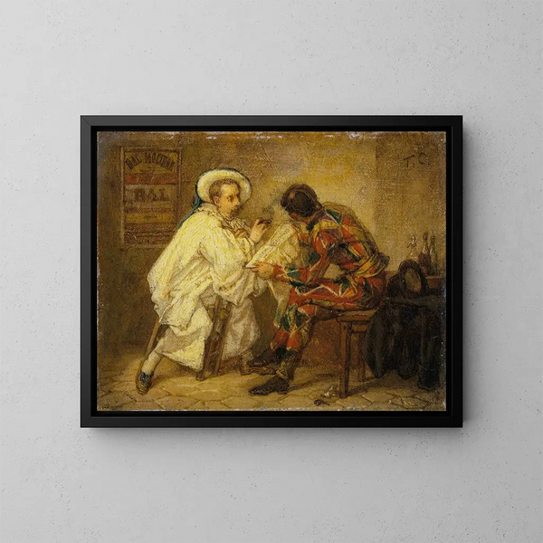 Harlequin and Pierrot - Thomas Couture — framed artwork on a wall
