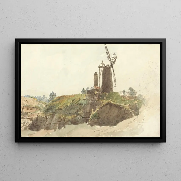 Landscape with Windmill - Thomas Creswick — framed artwork on a wall