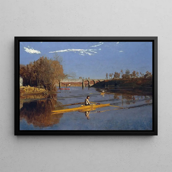 The champion of single sculls Max Schmitt in a single scull - Thomas Eakins — framed artwork on a wall
