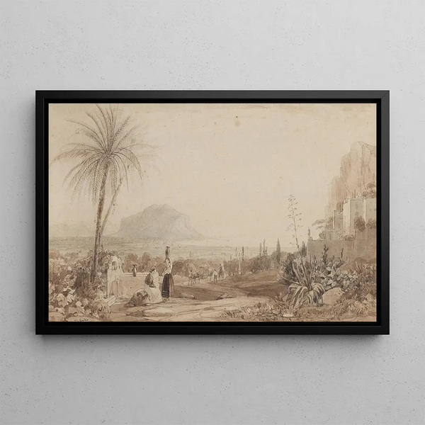 a chalet and a rocky massif - Thomas Ender — framed artwork on a wall