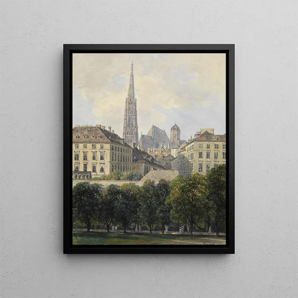 View of Saint-Étienne Cathedral from the glacis - Thomas Ender — framed artwork on a wall