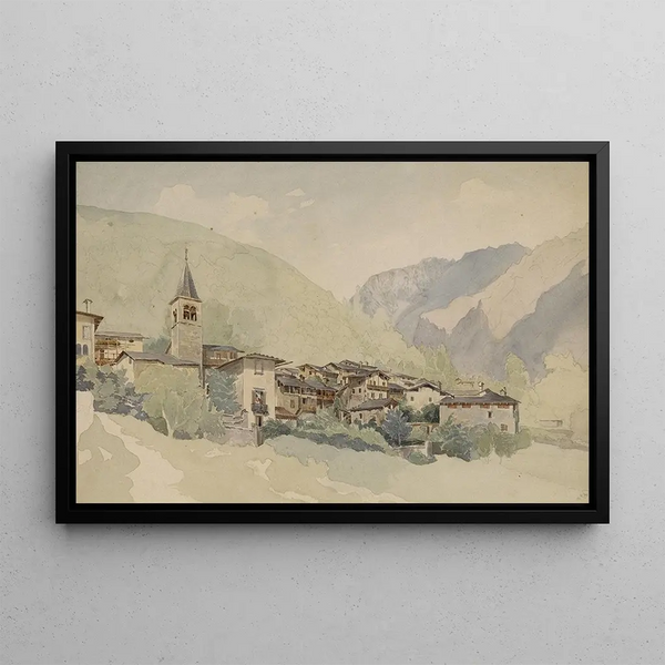 Village dans un paysage de montagne - Thomas Ender — framed artwork on a wall