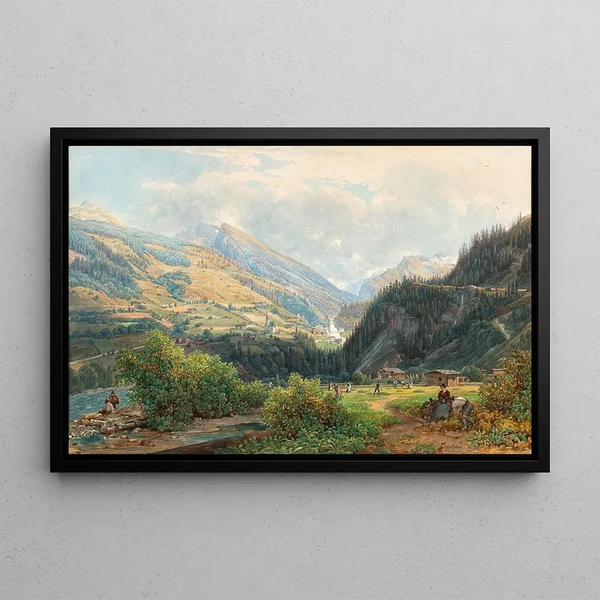 Gasteinertal painting with view of the waterfall in Bad Gastein - Thomas Ender — framed artwork on a wall