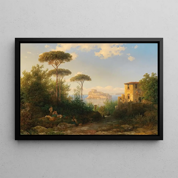 Ischia with view of the Aragonese Castle - Thomas Ender — framed artwork on a wall