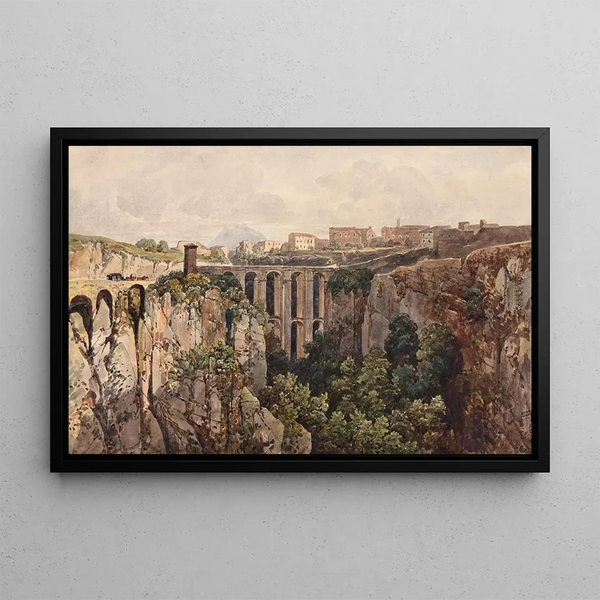Pont Clementino at Civita Castellana in Lazio - Thomas Ender — framed artwork on a wall