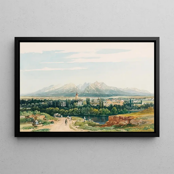 Château de Lomnitz et les Tatras en Hongrie - Thomas Ender — framed artwork on a wall