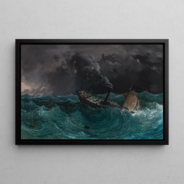 The Imperial and Royal Steamship Marianna in a Black Sea Storm - Thomas Ender — framed artwork on a wall