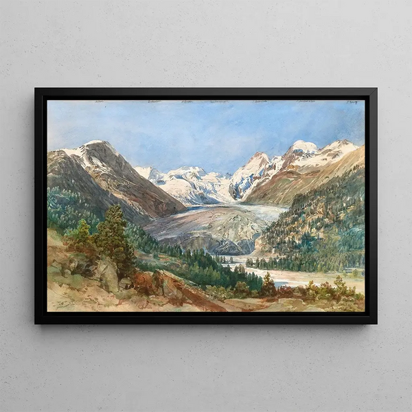 the Glacier Morteratsch in Graubünden with the Bernina Range - Thomas Ender — framed artwork on a wall