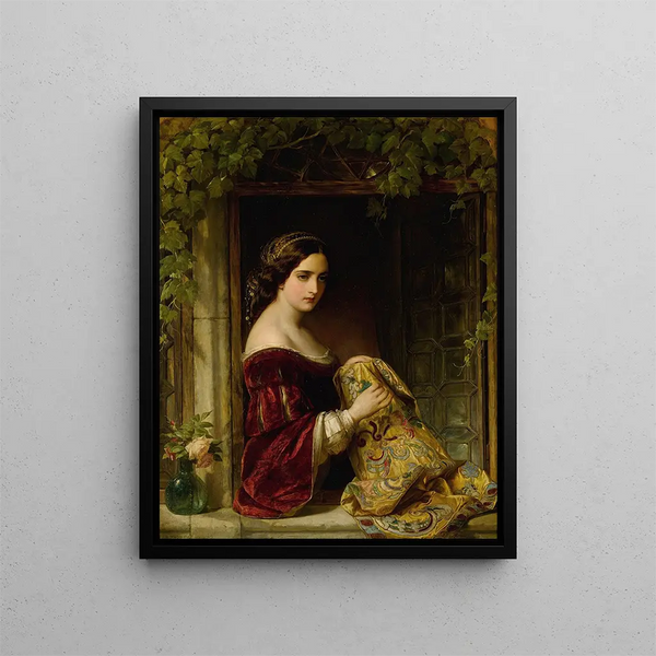 Waiting - Thomas Francis Dicksee — framed artwork on a wall