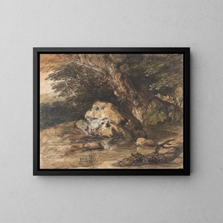 a forest pond with rocks and plants - Thomas Gainsborough — framed artwork on a wall