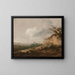 a painting of a shepherd and his dog in a landscape, his flock resting near a dune in the foreground - Thomas Gainsborough — framed artwork on a wall