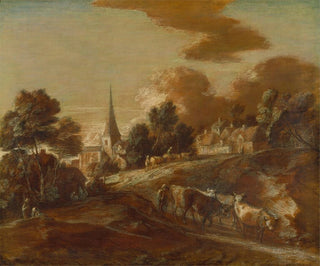 an imaginary wooded village with cattle drivers and livestock - Thomas Gainsborough — artwork view
