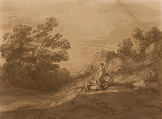 Figures resting in a wooded landscape - Thomas Gainsborough — artwork view