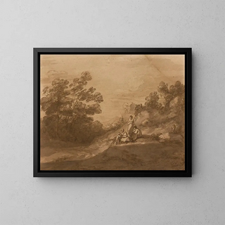 Figures resting in a wooded landscape - Thomas Gainsborough — framed artwork on a wall