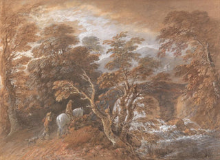 Landscape painting with figures approaching a bridge - Thomas Gainsborough — artwork view