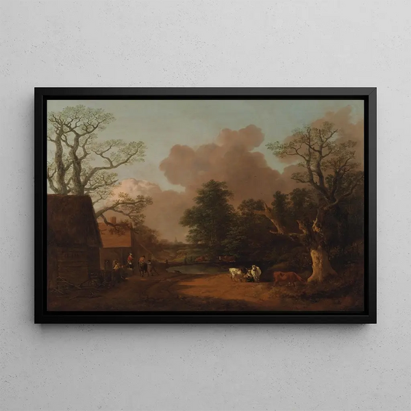 Landscape with a Milkmaid - Thomas Gainsborough — framed artwork on a wall
