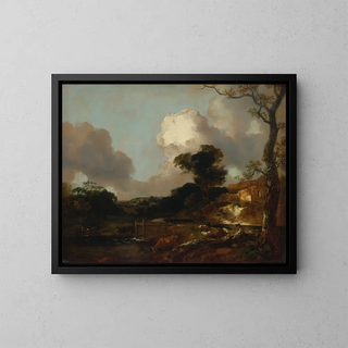 Landscape with Stream and Weir - Thomas Gainsborough — framed artwork on a wall