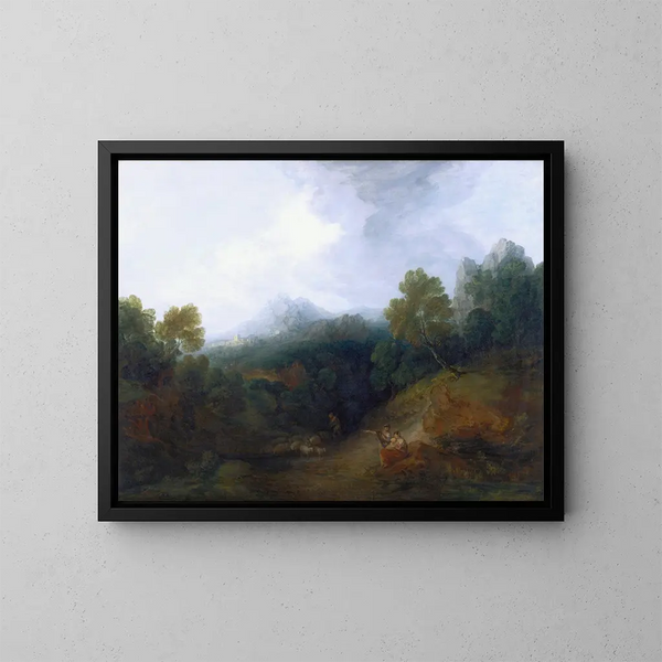 Landscape with a flock of sheep - Thomas Gainsborough — framed artwork on a wall