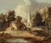 Landscape with a Cottage and a Church - Thomas Gainsborough — artwork view