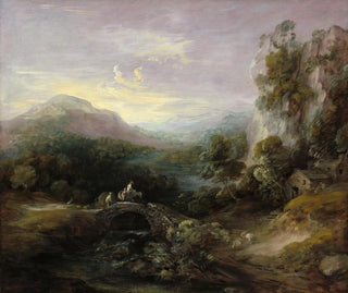 Mountain landscape painting with bridge - Thomas Gainsborough — artwork view